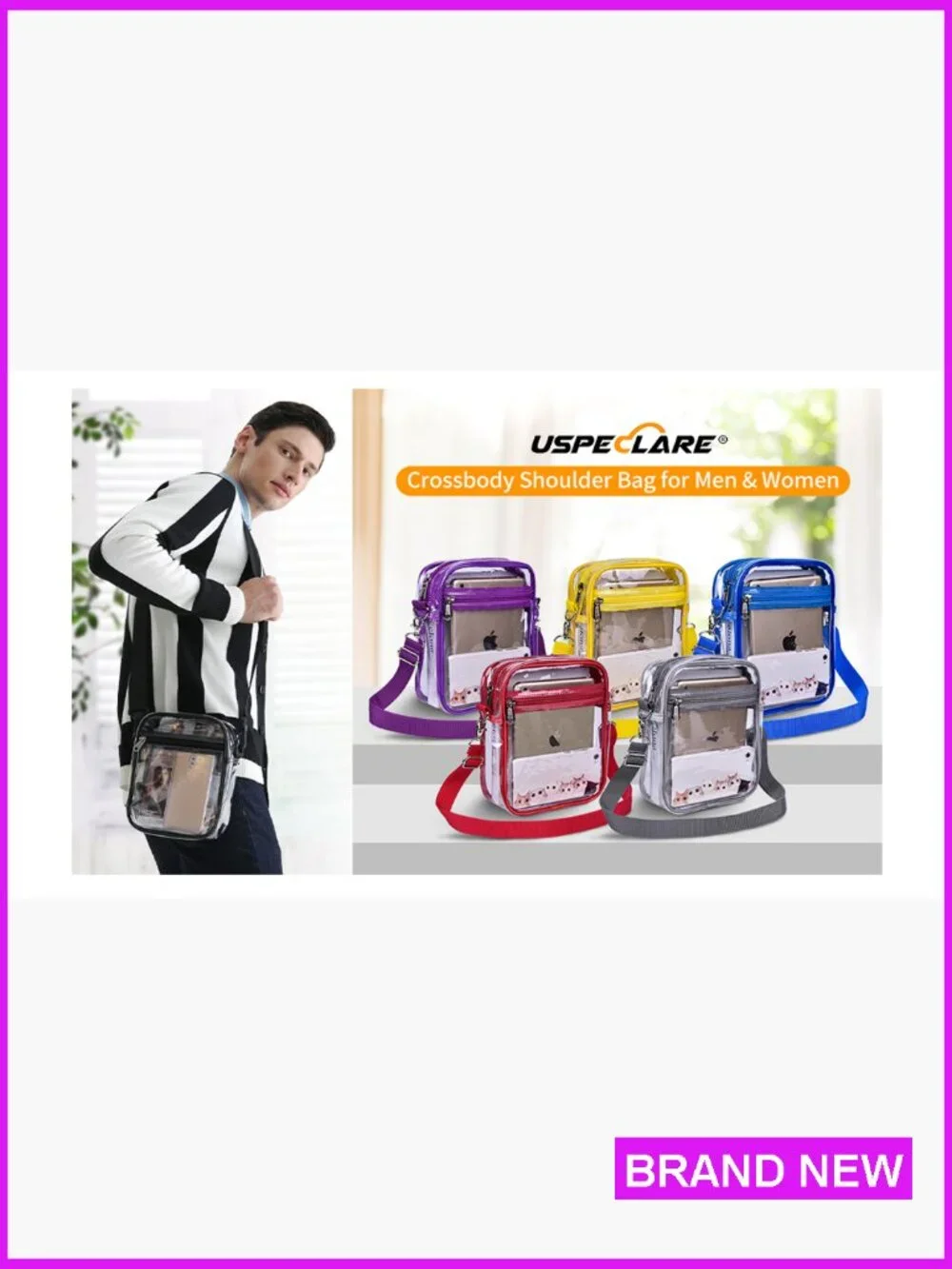 Clear Messenger Bag Stadium Approved Crossbody Purse PVC Waterproof Unisex